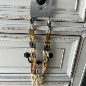 Multi-Strand Beaded Necklace in Gray, Gold, Cream, Pink and Brown